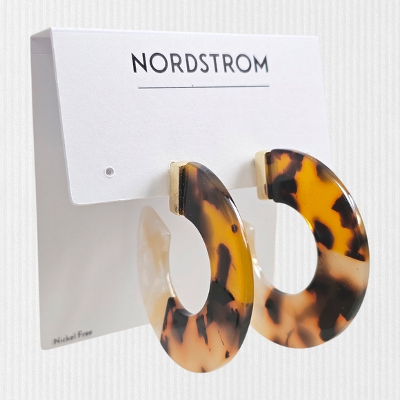 Nordstrom Wide Resin Tortoise Gold Hoop Earrings Statement ‎ Bold Chunky NWT - Picture 3 of 8